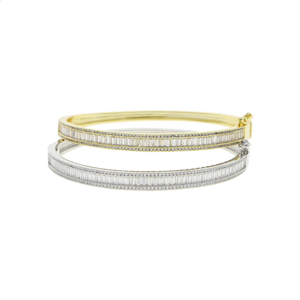Gold Color Inner 60mm Bangle Bracelet European Classic Fashion Iced Out Bling Micro Pave Fashion Cubic Zirconia CZ Jewelry 250207