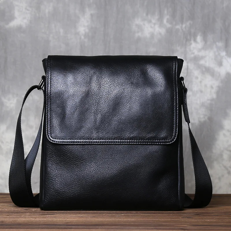 Mens Genuine Leather Shoulder Bag Simple Vertical n Top Layer Cowhide Crossbody Fashionable Mailman 250206
