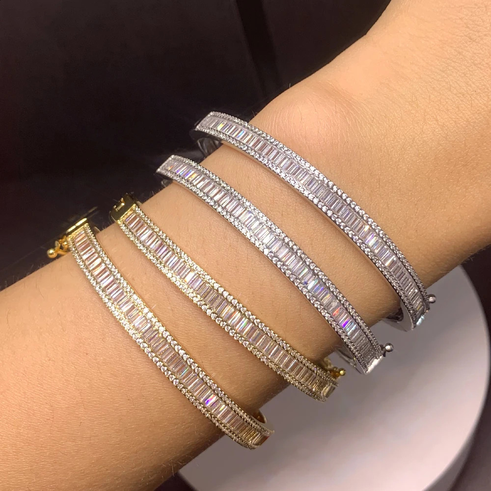 Gold Color Inner 60mm Bangle Bracelet European Classic Fashion Iced Out Bling Micro Pave Fashion Cubic Zirconia CZ Jewelry 250207