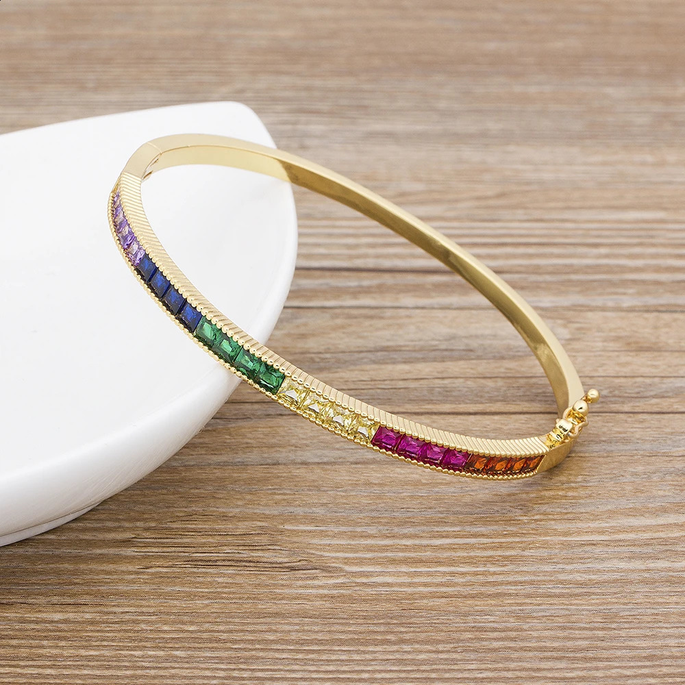 Nidin Fashion Bracelets Top Quality Copper Zirconia Cuff Bangle Jewelry For Female Women Party Wedding Gift 250207