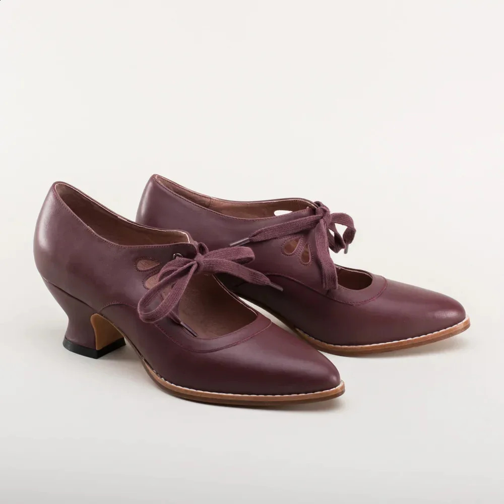 Woman Pumps Retro Mary Jane Shoes Vintage Lace Up High Heels Low Heel Plus Size Dress Zapatos De Mujer 250118
