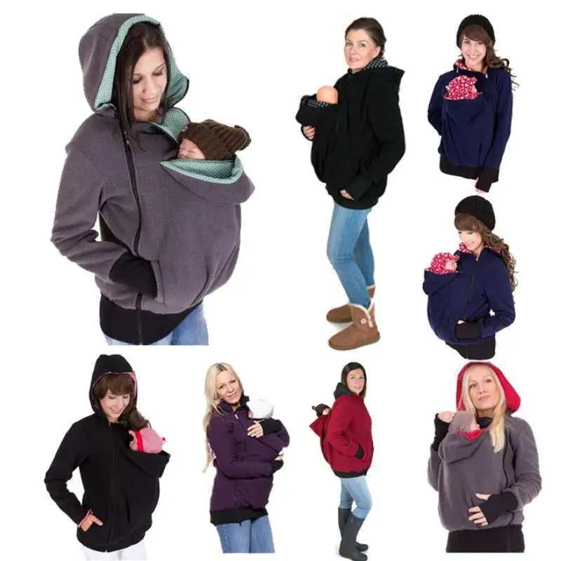 2022 New Autumn Winter 3-in-1 Detachable Baby Sleeping Bag Multifunctional Kangaroo Mom Hooded Sweater Jacket Womens W250207