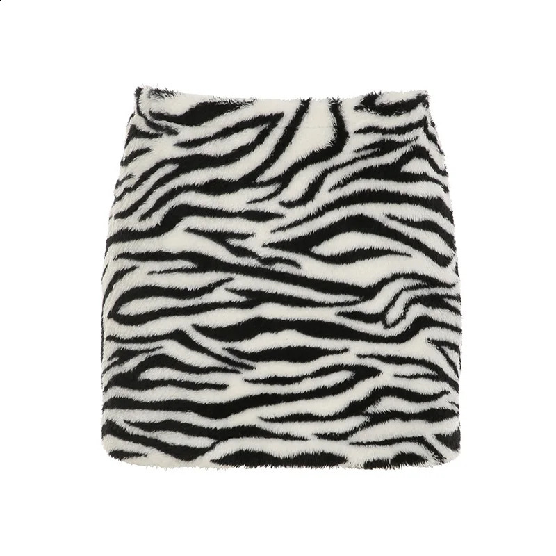 HEYoun Zebra Stripes Faux Fur Short Skirt Winter Stylish Women Y2K Bodycon Skirts Party Clubwear Vintage 2000s Costume Sexy 250206