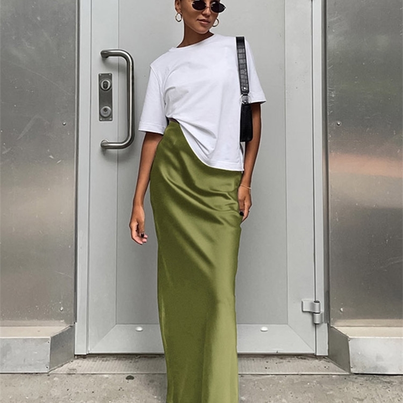 Elegant Satin Black Trumpet Skirts Fashion Slim High Waist Skirts Women Female Solid Office Long Skirt Spring Summer 250206