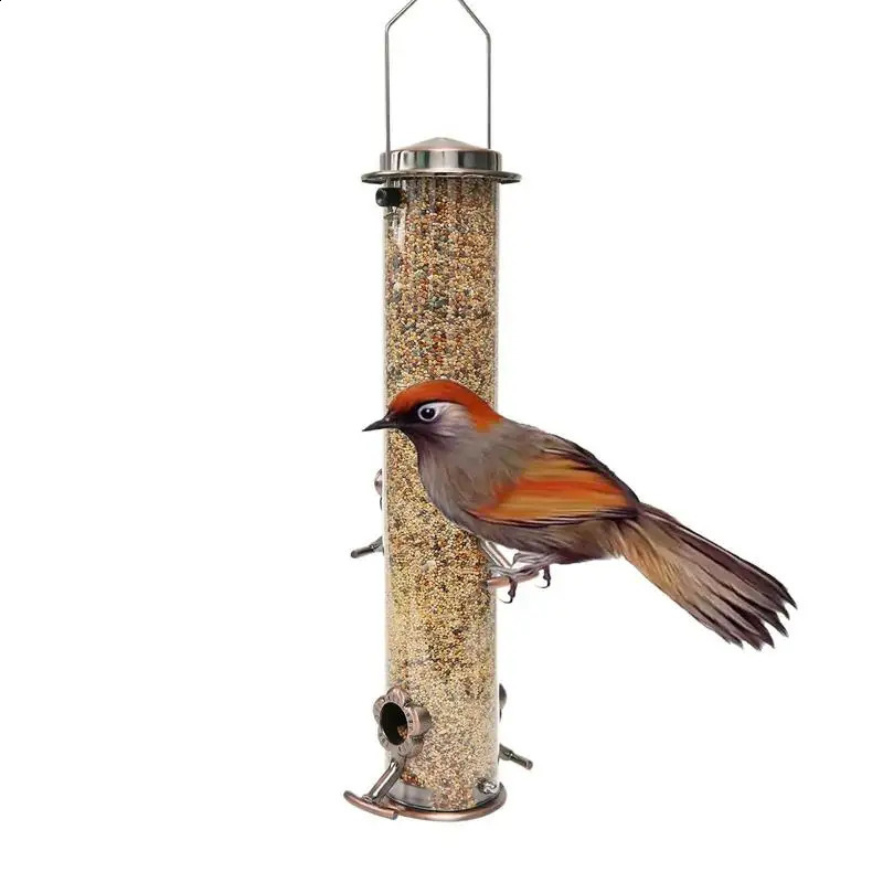 Durable Wild Bird Hanging Feeder Stainless Steel Bird Food Dispenser Container Tubular Anti-rust Outdoor Garden Decor Drop Ship 250121