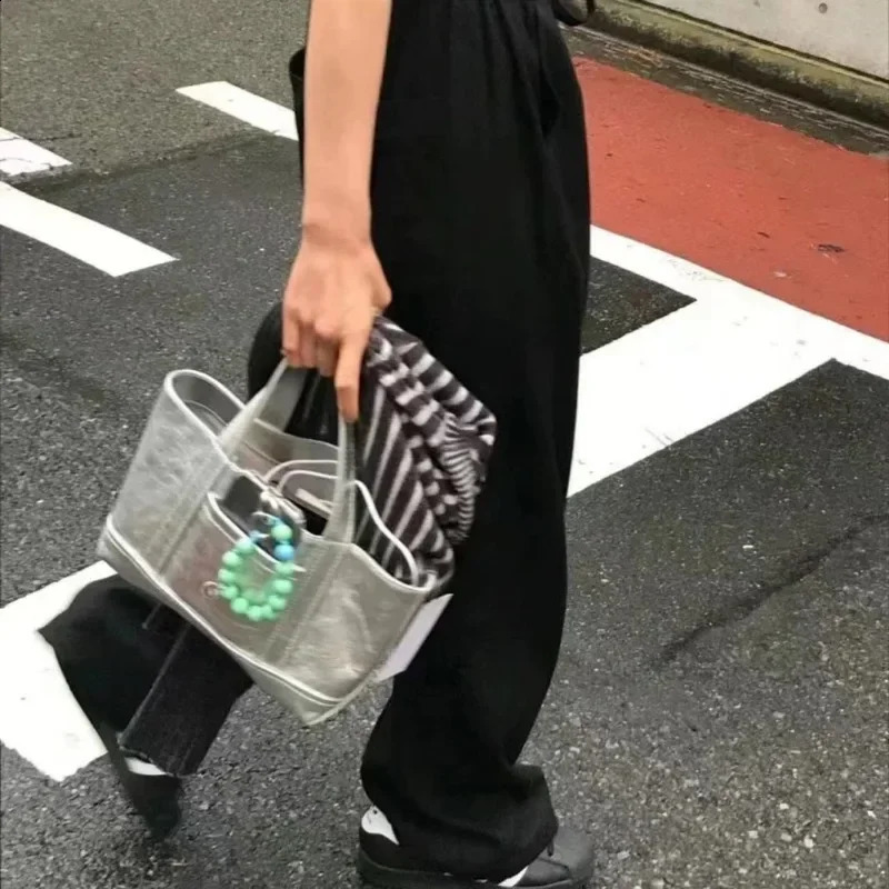 Y2k Style Crossbody Bags for Woman Fashion Handbags Short Top Handle Silver PU Leather Casual Large Capacity Tote Bag 250121