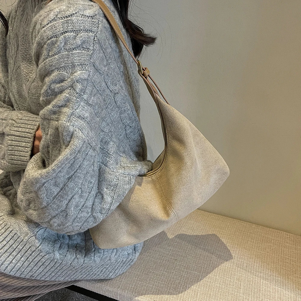 Ship from US Suede Shoulder Bag for Women Handbag Crossbody Hobo with Inner Pocket Crescent Adjustable Strap 250227FBB