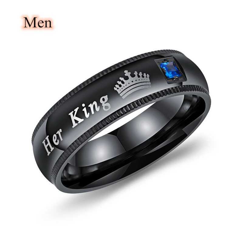 Fashion Couple Rings Her King His Queen Promise Ring Romantic Blue Zircon Crown Ring Anniversary Wedding Band Jewelry Gifts W250207