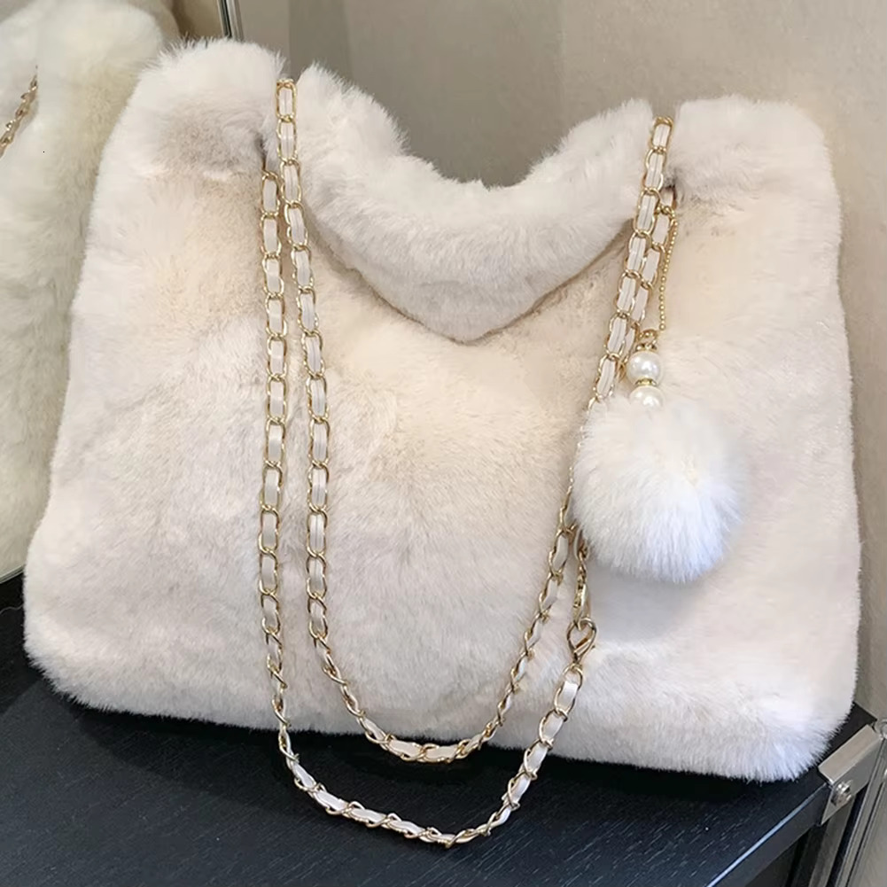 Women Fluffy Crosssbody Soft Plush Satchel Faux Fur With Pendant Large Capacity Female Fashion Travel Bag Polyester Cartoon