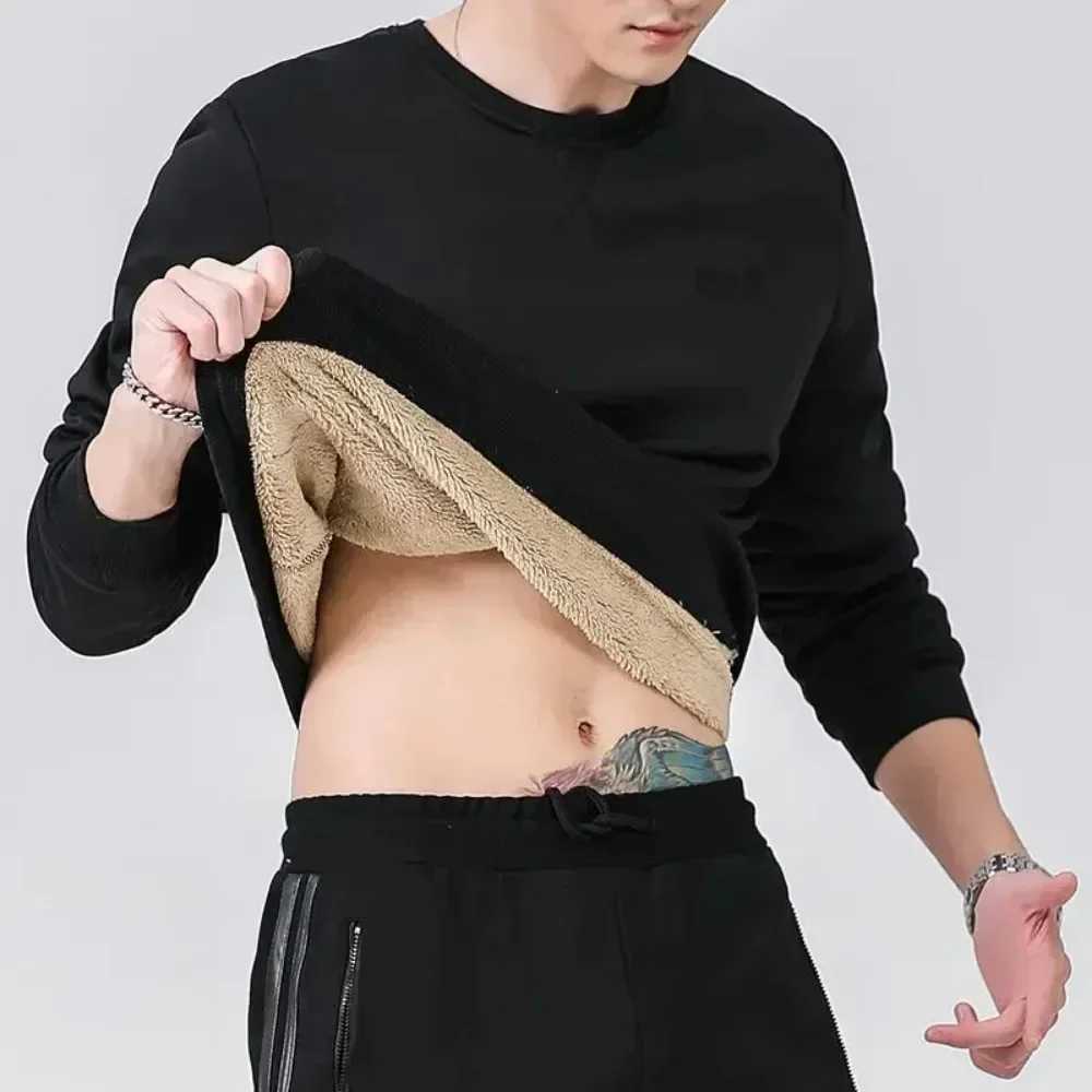 Winter sweatshirt mens long sleeved mens wool lined warm sweatshirt solid color quarter zip sweatshirt thick Plus size 8XL W250207