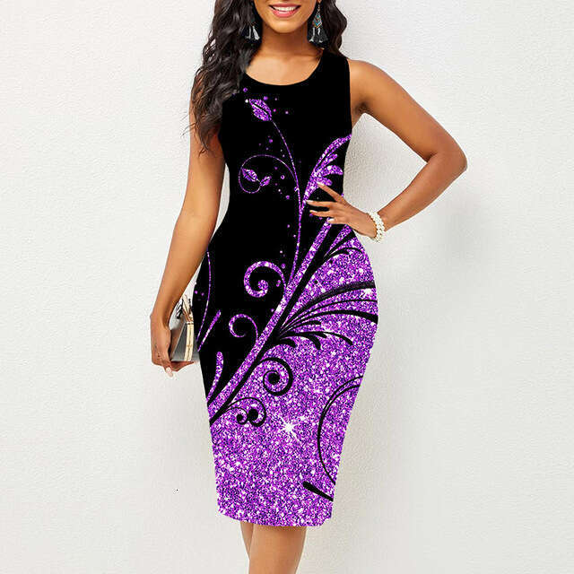 European American gathering round neck sleeveless fashionable printed multi-color dress, 2024 new style, chic and elegant clothing