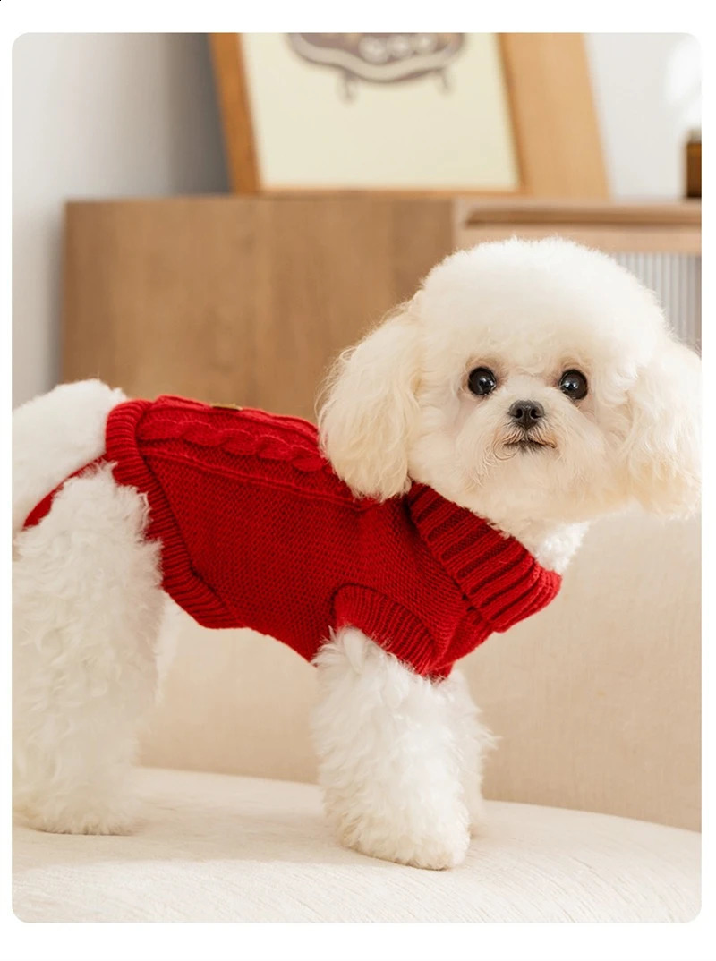 Solid Cable-Knit Sweater Outfits for Small Medium Dogs Autumn Winter Keep Warm Pet Clothing Soft Wool French Bulldog Overalls 250206