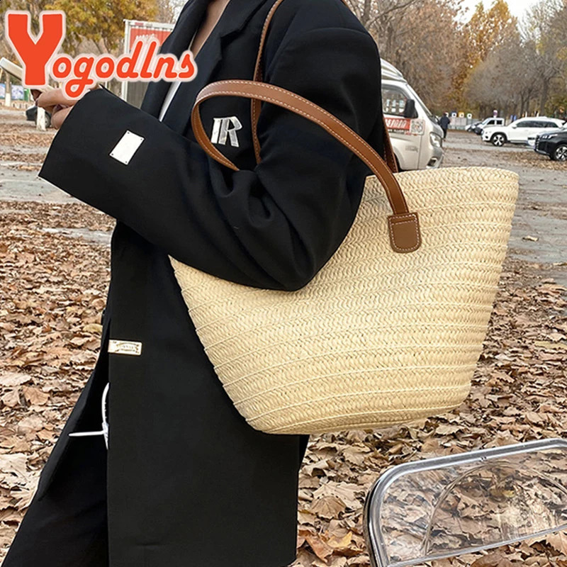 Yogodlns Summer Large Capacity Straw Bag For Women Knitted Straw Bag Bohemia Top-handle Bag Travel Bags Armpit Bag bolsa 250207