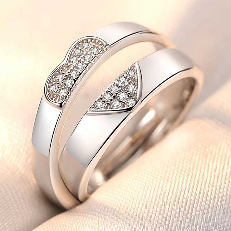 2Pcs/sets Geometric Love Heart Zircon Rings Paired Rings for Couple Promise Matching Wedding Ring Set Senior Designer Jewelry W250207