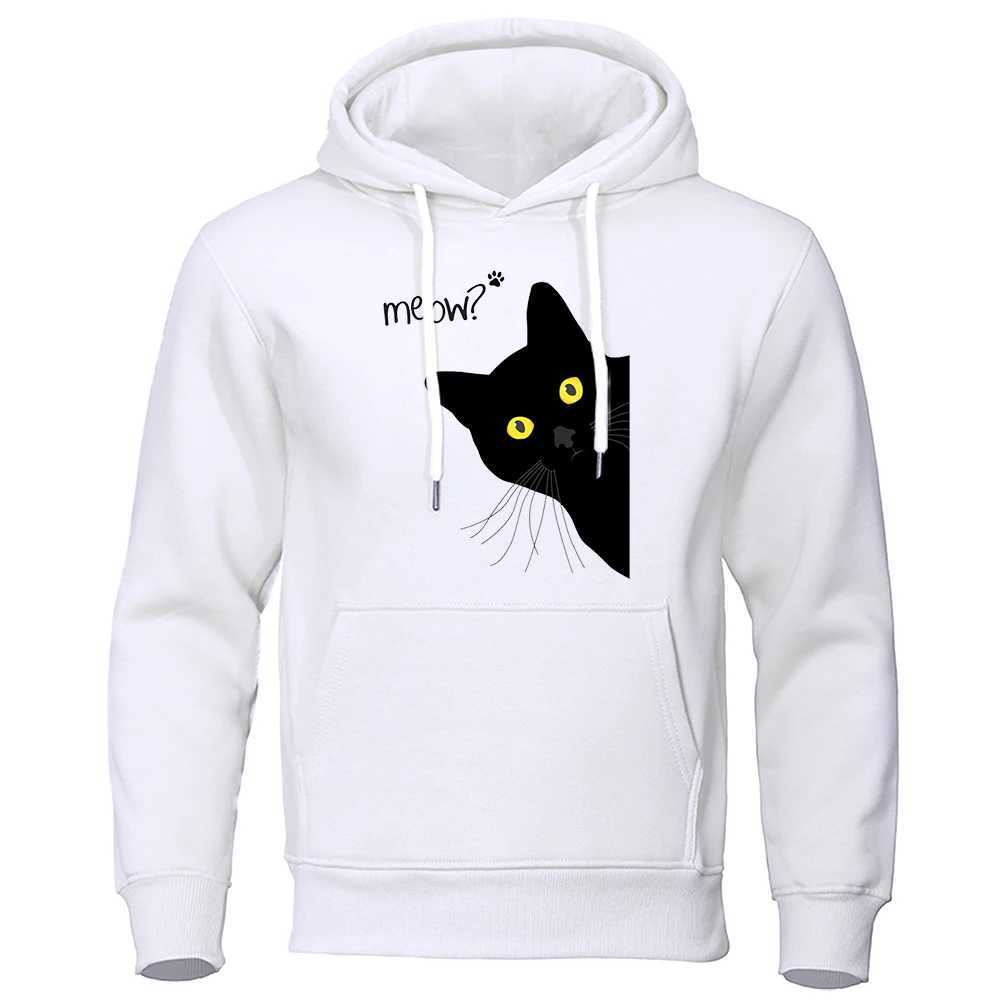 Meow Black Cat Hoodies Men Classic Oversized Round Neck Hoodie All-Match Creativity Tracksuit Quality Hip Hop Clothes For Men W250207