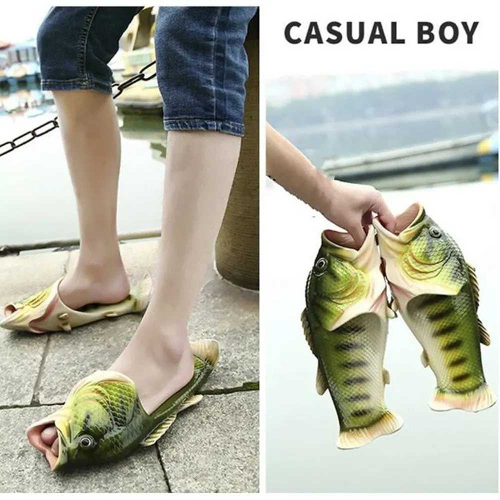Funny Fis Mens Outdoor Beach Sandals Big Size 46 47 Gift for Fishing Enthusiasts Man Bass Slipper Unisex Slides ShoesXJ250207