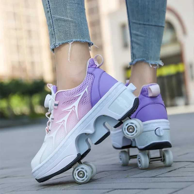Deform Roller Skate Shoes 4-Wheel Skates Professional Double Row Skates Youth Men Women Sneakers Parkour Deformation Shoes Gift W250207