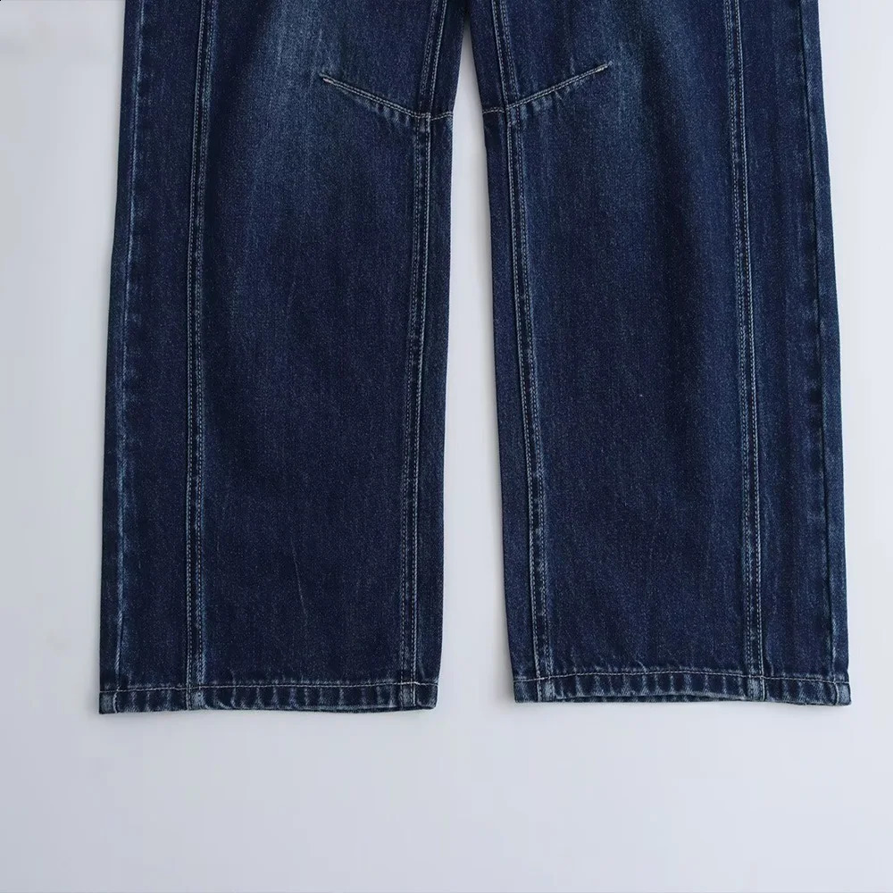 ZATT Autumn Collection Deep Blue Easy Match Mid Waist Appear Slim Women Long Balloon n Loose Denim Pants 250206