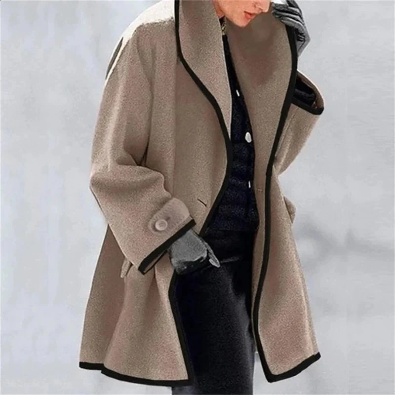 Womens Autumn And Winter Woolen Coat Long Sleeve Casual Outwears Fashion Women Solid Loose Jacket 250113Z