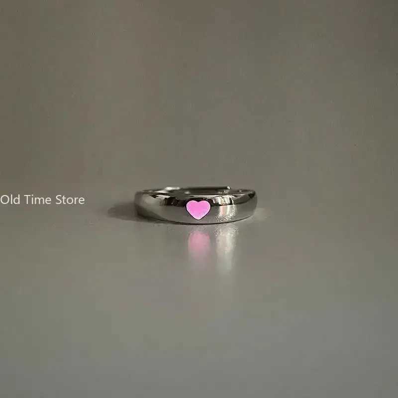 Blue Pink Luminous Ring For Couple Creative Love Heart Index Finger Ring Glowing In The Dark Rings Jewelry Valentines Day Gift W250207