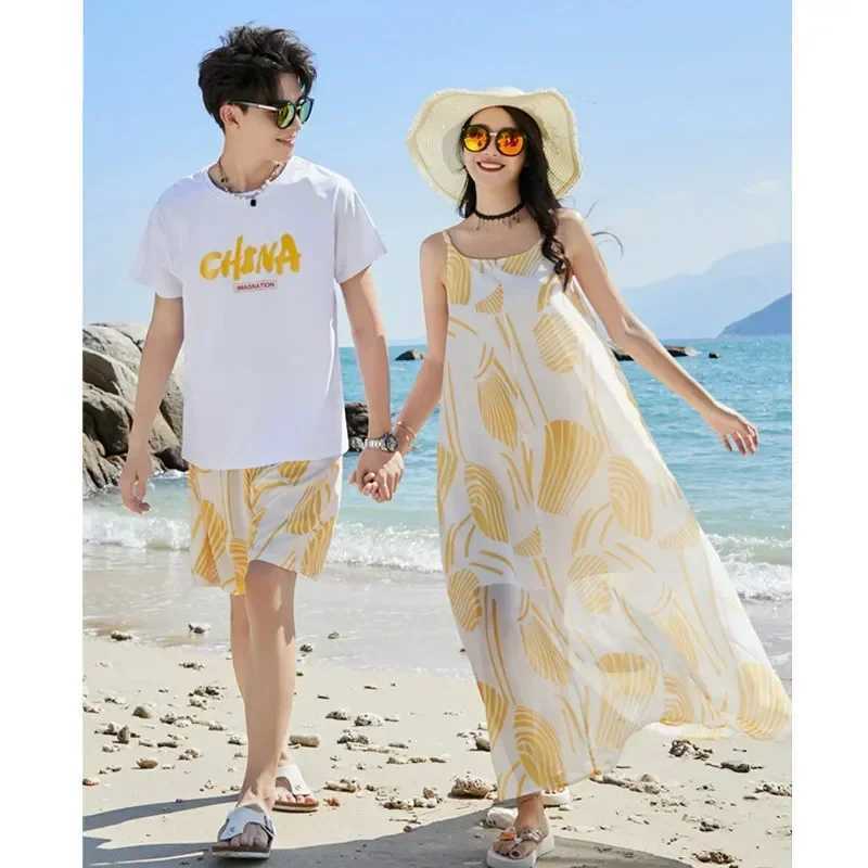 Vacation Couple Look Family Clothes Mom and Daughter Resort Dress Holiday Beach Dad and Son Baby T Shirts Shorts Two Piece Sets W250207