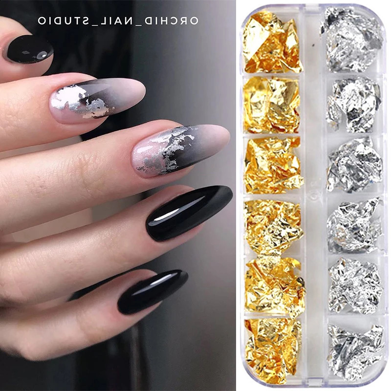 1 Box Silver Irregular Aluminum Foil Colorful Paper Nail Art Sticker 3D Glitter DIY Manicure UV Gel Polish Decoration Tools 250115