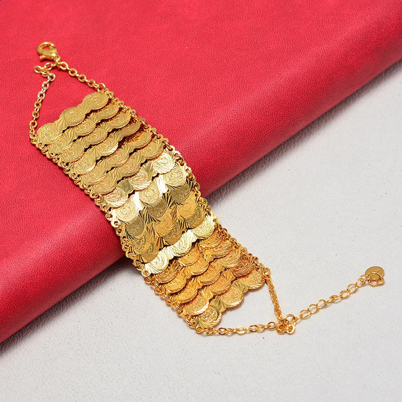 Gold Color Coins Bangles Bracelets For Women Men Money Coin Bracelet Islamic Muslim Arab Middle Eastern Jewelry African Gifts 250206