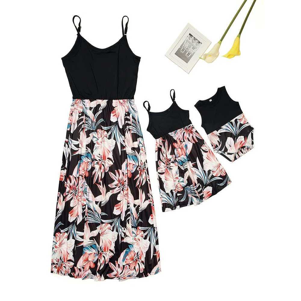 Mommy And Me Clothes Patchwork Print Sling Long Dress Baby Romper Jumpsuit 2022 Baby Girl Clothes Mom And Daughter Dress W250207