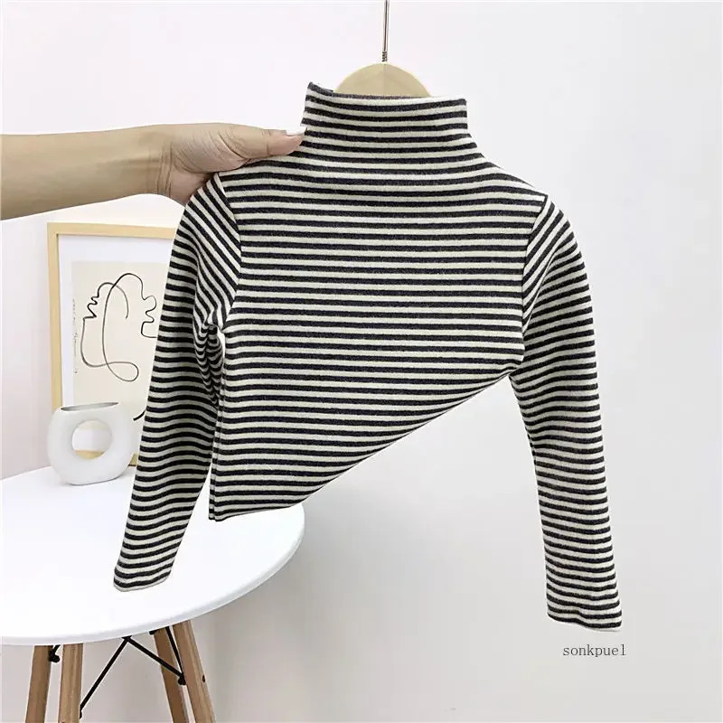 Autumn Winter Baby Boy Girl Baby Solid Long Sleeve Bottoming Shirt Children Turtleneck Casual Tshirt Kid Striped Top Clothes 250207