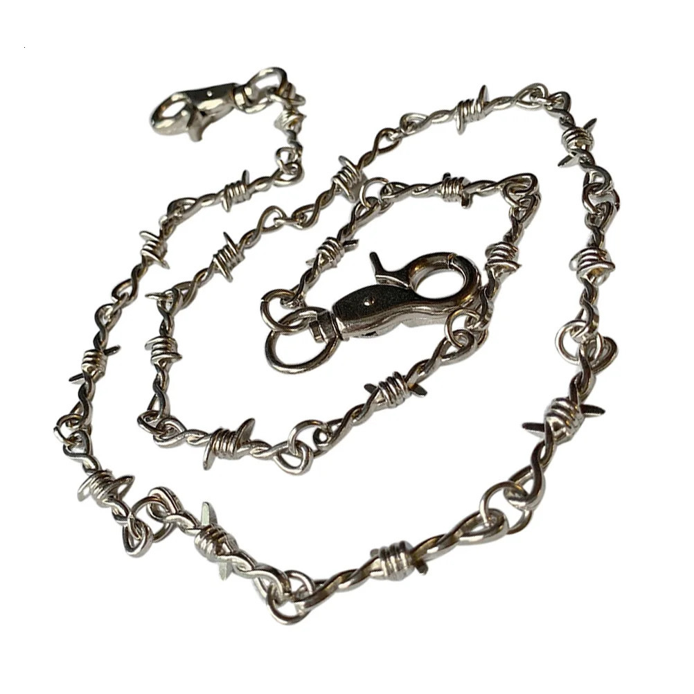 Chain Necklace Trousers Waist Punk Chain Pants Hippop Grunge Goth Snake Men Jewelrythornslong Wire Barbed Jeans Silver 250207