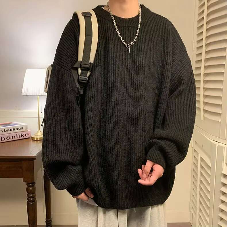 Round Collar Pullover Solid Colour Basic Men Women Autumn Winter Parsimonious Simple Couple Knit Sweater Warm Soft