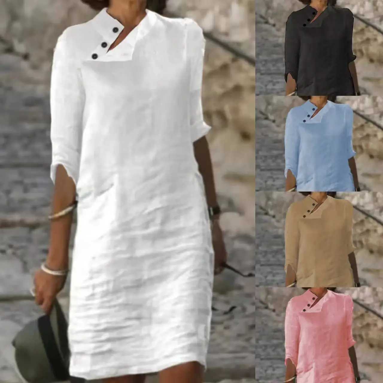 2023 new Summer Casual Dress Women Button Neck Design Half Sve Mini Dresses For Women Ele Loose Beach Party DressesXJ2500207