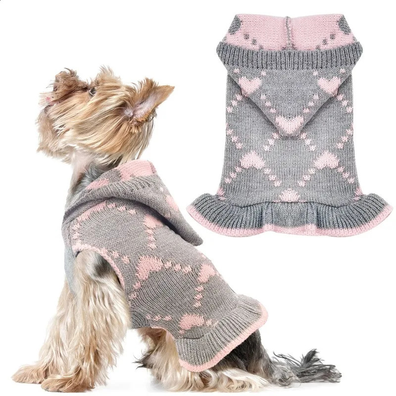 Dog Sweater Dress Dog Clothes Love Print Pet Pullover Knitted Warm Dog Winter Coat Chihuahua Yorkie Poodle Bichon Costume 250206