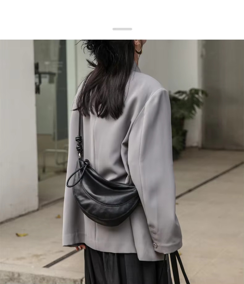 Niche Style Half-Moon Shape Flap Saddle Small First Layer Cow Leather Women Shoulder High-End Daily-Use Crossbody Bag Genuine Leather Vintage