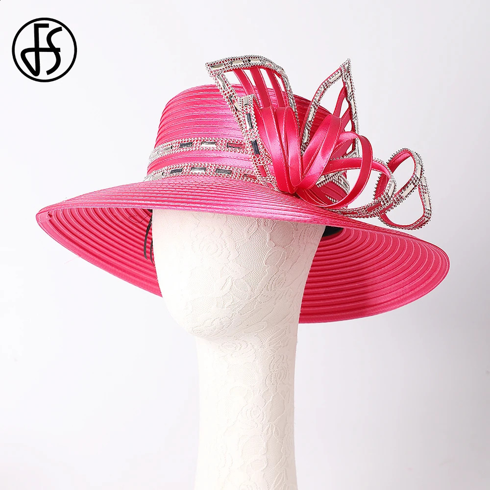 FS Elegant white wide-brimmed top hat for women with Bow Wedding Bridal satin cloth hat Official Ocn Women's Church Derby Hat 250207