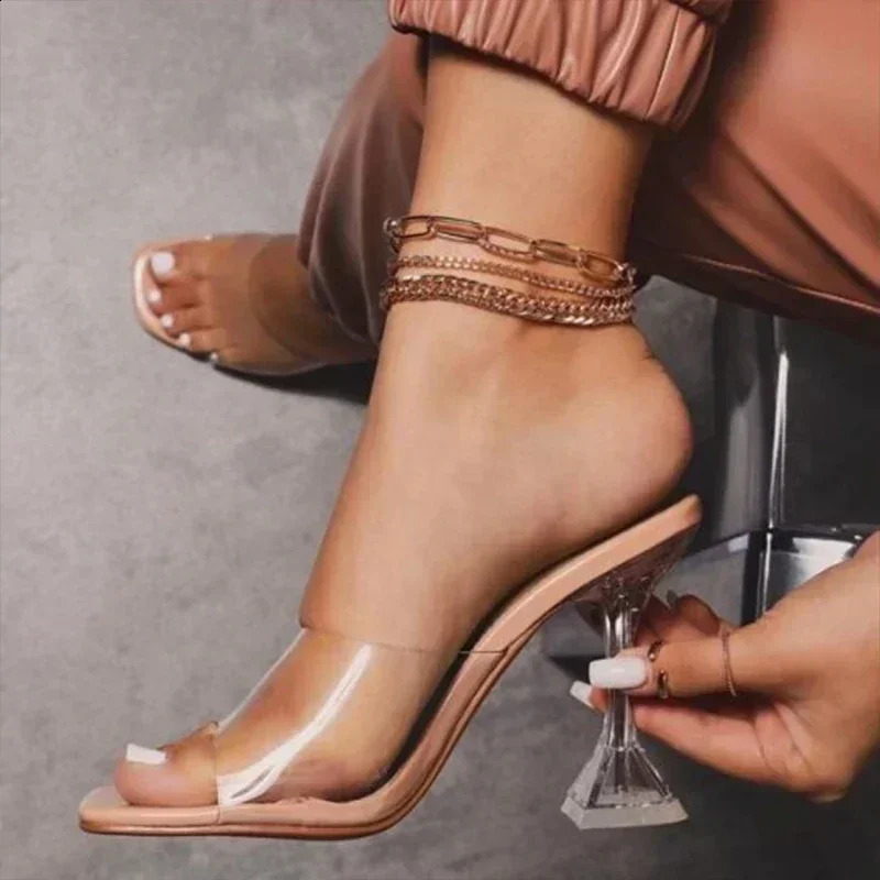 2024 PVC Jelly Slippers Open Toed High Heels Women Transparent Heel Slippers Fashion Lady Shoes Sexy Slippers Plus Size 250206
