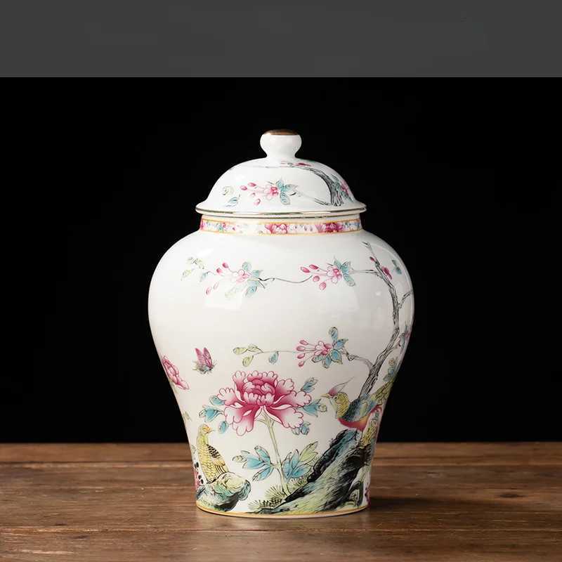 Storage Bottles Jars 1300ml Ceramic Ginger Jar Chinese Porcelain Tea Canisters Large Capacity Celadon Vase Storage Jars Home Decoration CL250207