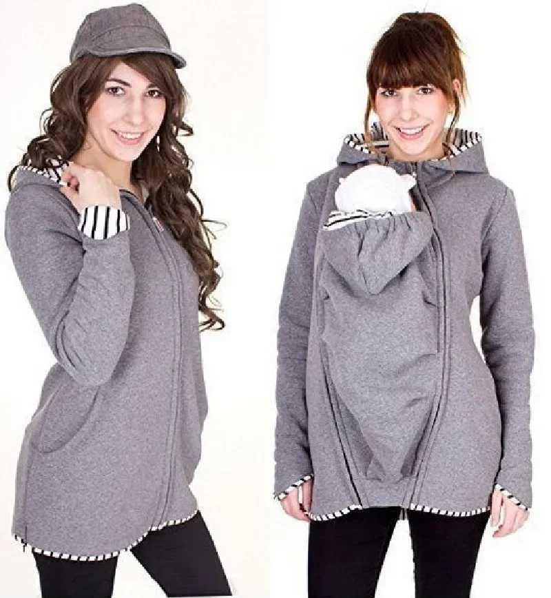 Womens Maternity Kangaroo Baby Carrier Sweatshirt Outwear Zipper Up 3 in 1 Hooded Coat Jacket for Baby and Mother Warm W250207