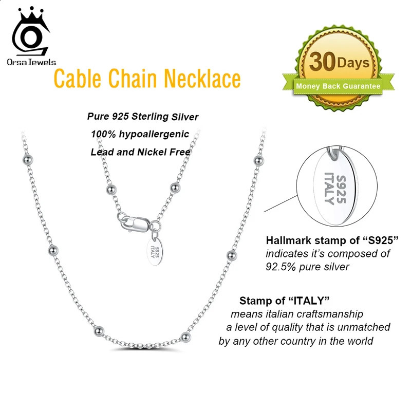 ORSA JEWELS 925 Sterling Silver 1.0mm Cable Chain Necklace with 3.0mm Bead Creative Fashion Womens Chain Necklace Jewelry SC43 250120