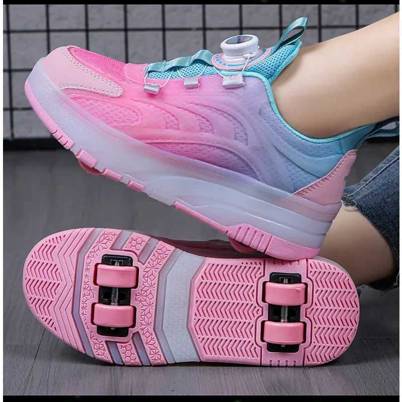Roller Skate Shoes Kids Fashion Casual Sport 4 Wheels Sneaker Girl Boy Wing Boots Children Birthday Gift Toy Light Up Footwear W250207