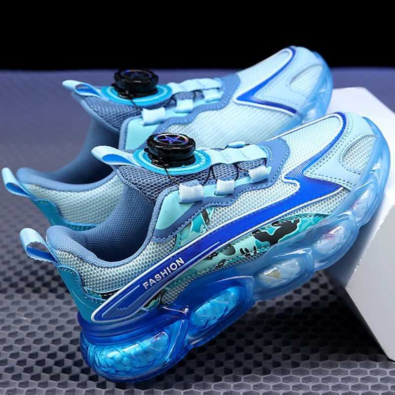 Childrens sports shoes with mesh breathable comfortable flat walking shoes rotating buttons luxurious design fashionable running tennis shoes W250207