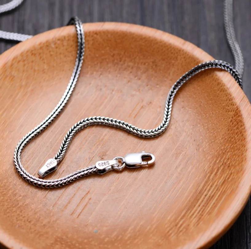 Real S925 Sterling Silver 925 Classics Weave Fox Tail Chopin Chain Personalized Necklace For Men Women Fine Jewelry Gift 250120