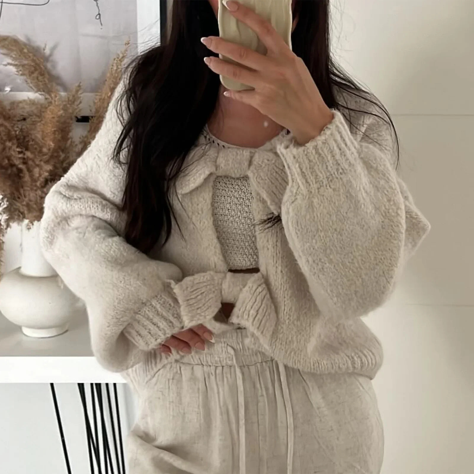 GuliriFei Women y2k Sweaters Knitted Cardigan Elegant Long Sleeve Front Tie-up Spring Autumn Casual Jackets Sweaters Streetwear 250206