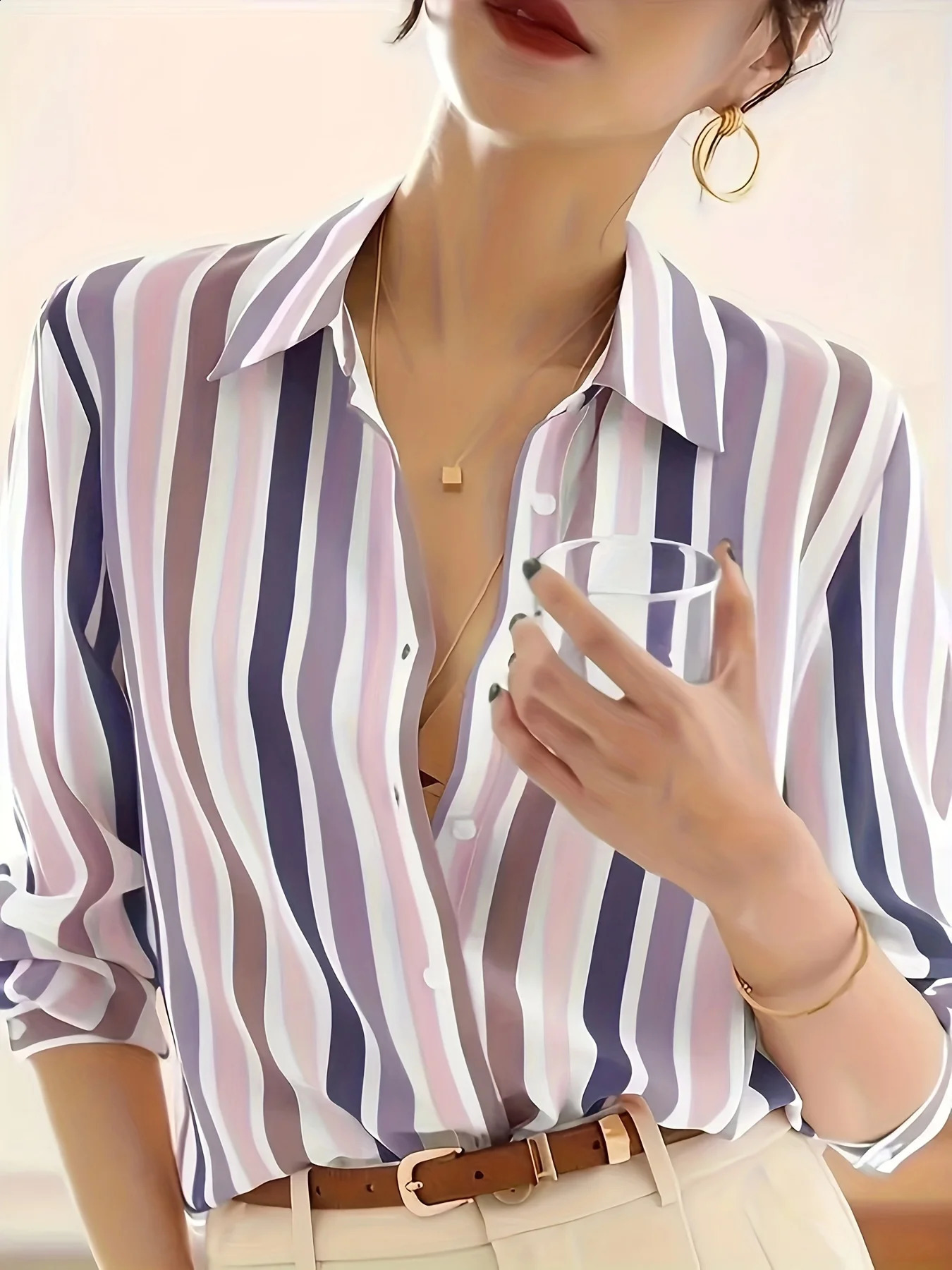 spring office ladies striped shirts Fashion elegant blouse for women Long sleeve Tops blusa mujer 250120
