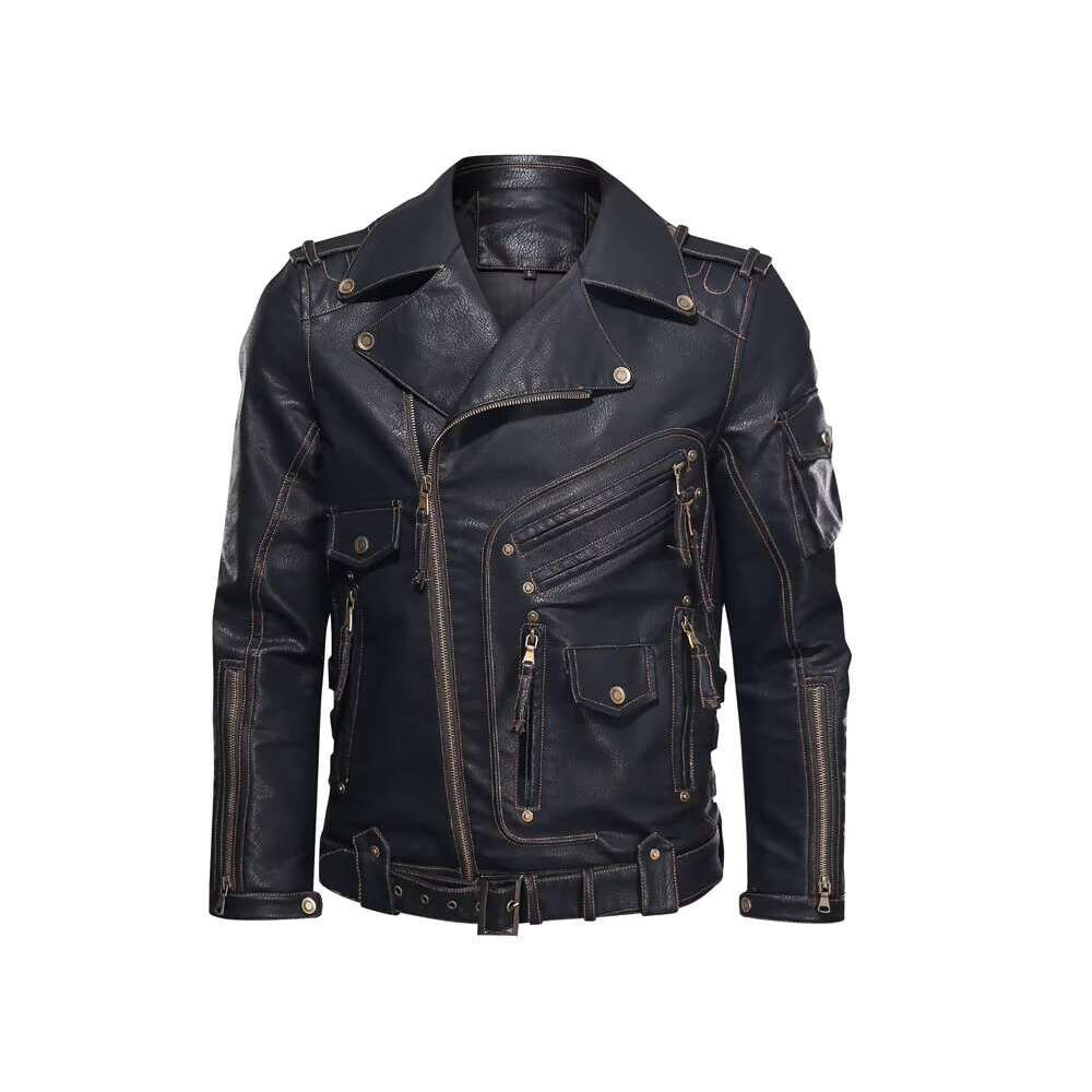 Men's Leather Jacket DIMUSI Winter Mens Men Fashion Motorcycle PU Jacket Cool Zipper Pockets Leather Coats Clothing