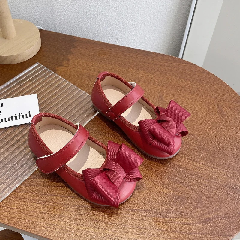 Girls Princess Shoes Bowtie Party Chic Spring Kids Flat Shoe Non-slip Pu Leather Four Colors Toddler Children Mary Janes 21-30 250206