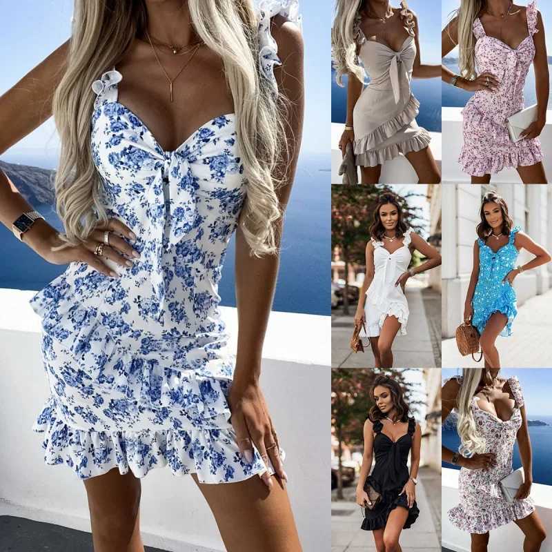 Women Summer Dress Fashion Sexy Strapless Bow Spaghetti-Strap Floral Print Waist-Tight Women Mini Dresses Vestidos JQMY2008XJ2500207