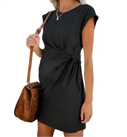 Pure Color Tiein Waist Pregnant Womens Dress Soft And Comfortable Cotton Spot Vestidos Gestante Pregnancy 250114