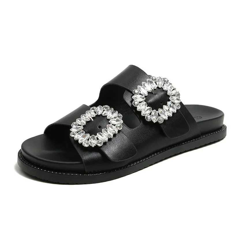 2024 rhine crystal buckle slippers women brand design crystal double flip flops female platform slides sandals big size 43XJ250207