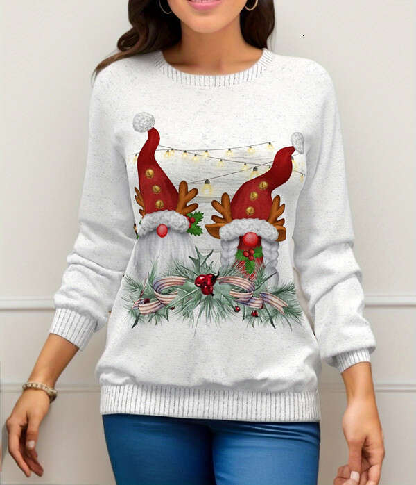 women's hot selg Christmas printed shoulder print t 2024 new casual versatile fashion clothing